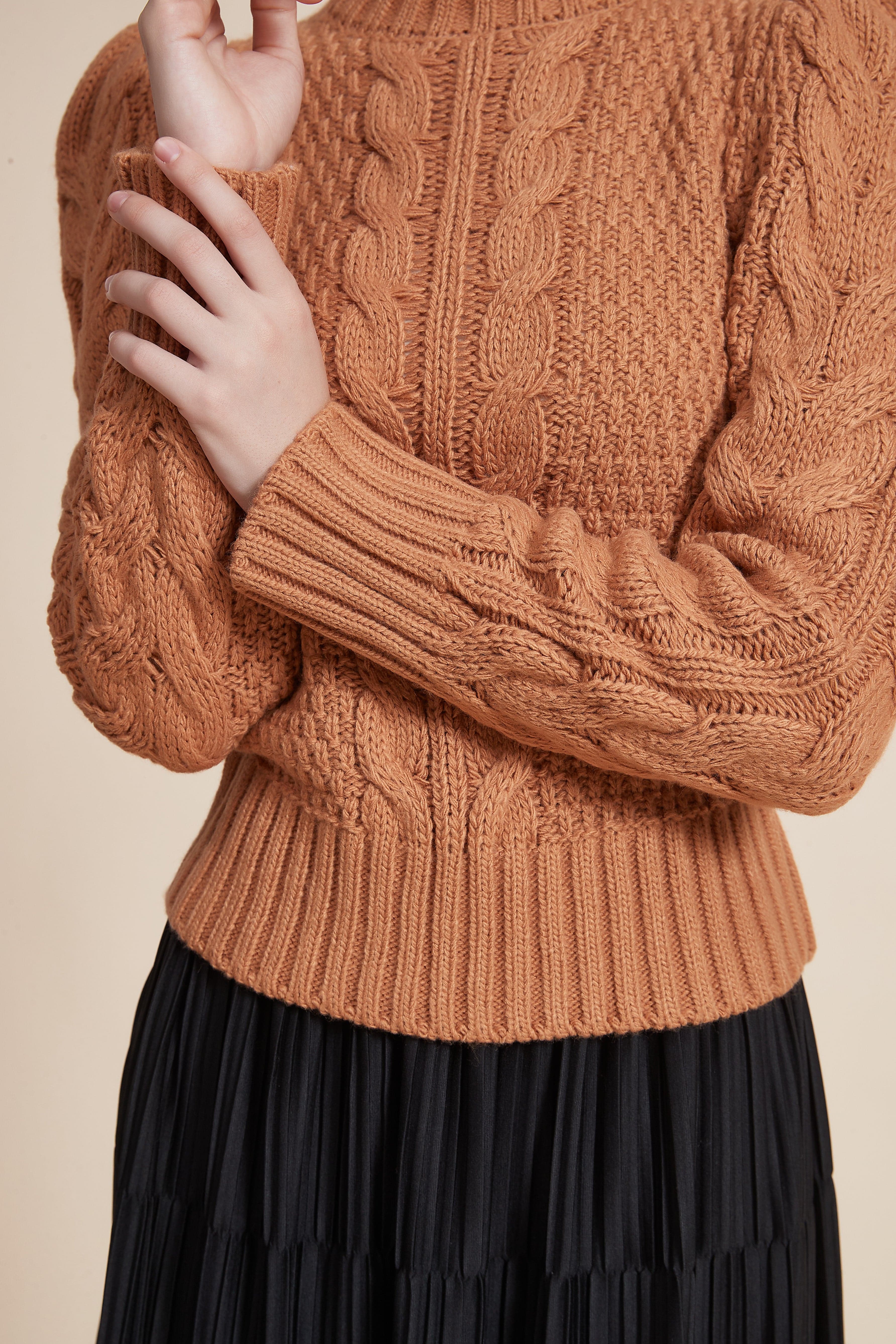 Ribbed Long Sleeve Blouse with High Neck - Image 3