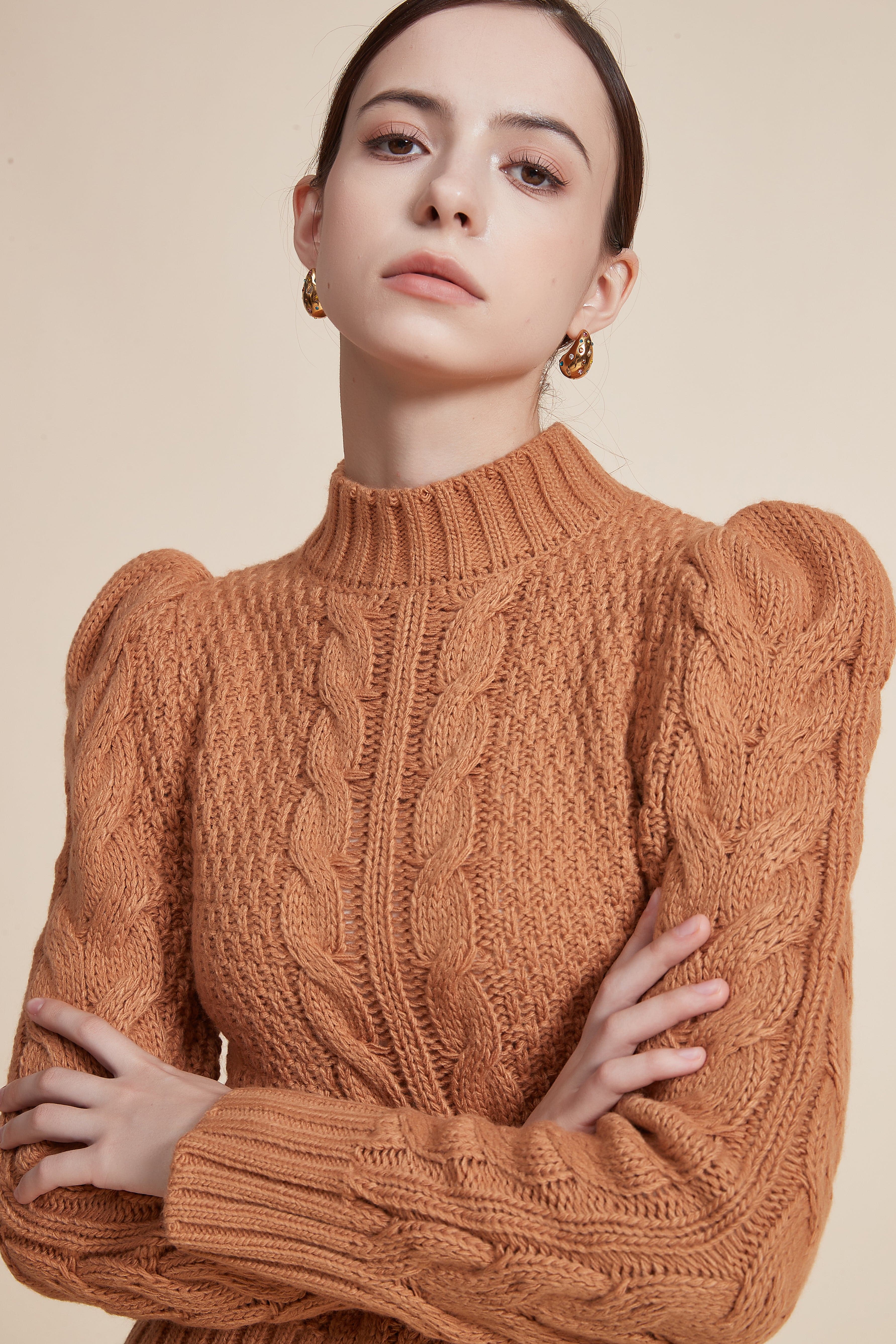 Ribbed Long Sleeve Blouse with High Neck - Image 4