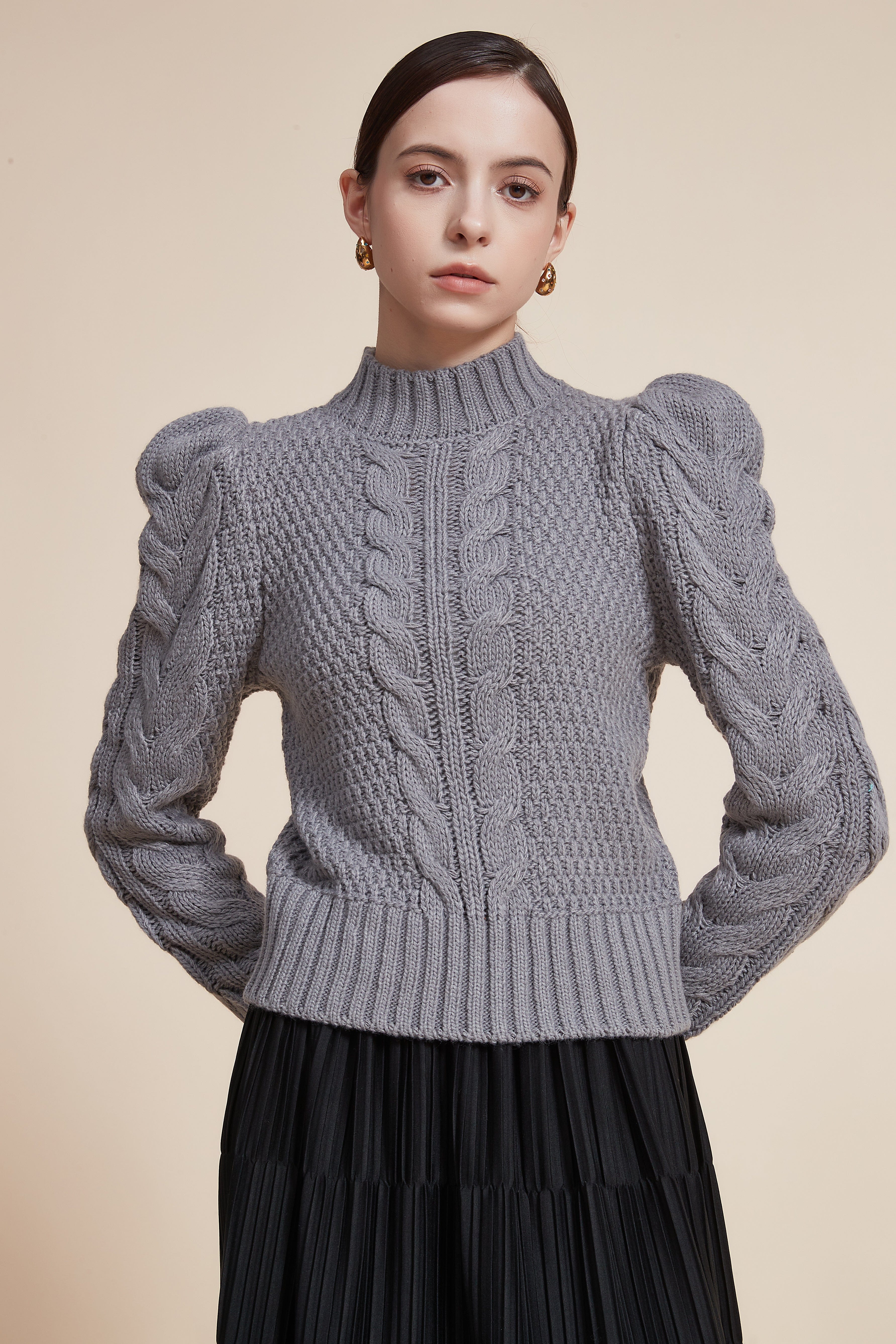 Ribbed Long Sleeve Blouse with High Neck - Image 7