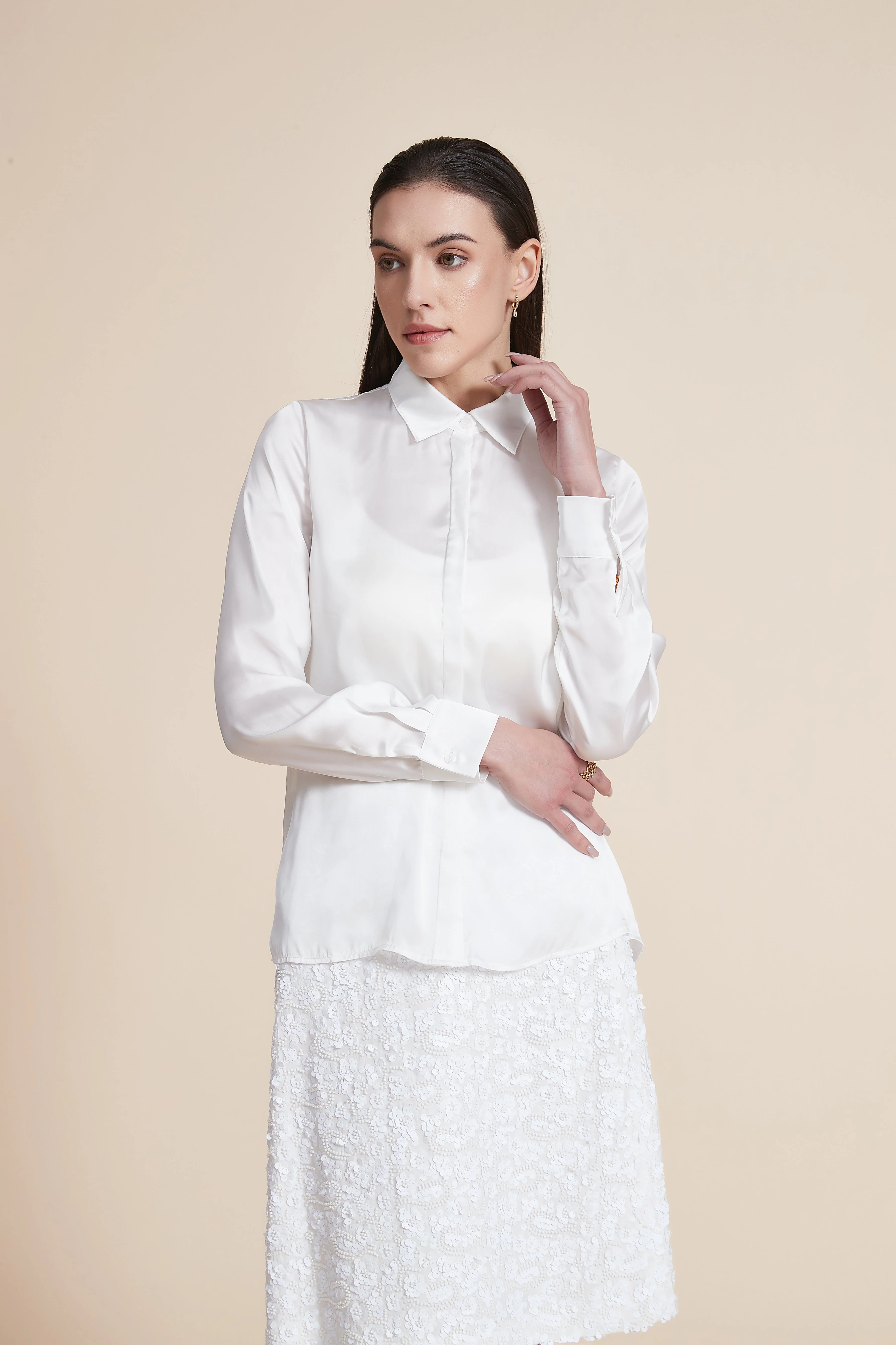 Soft Solid Blouse with Front Buttons - Image 2