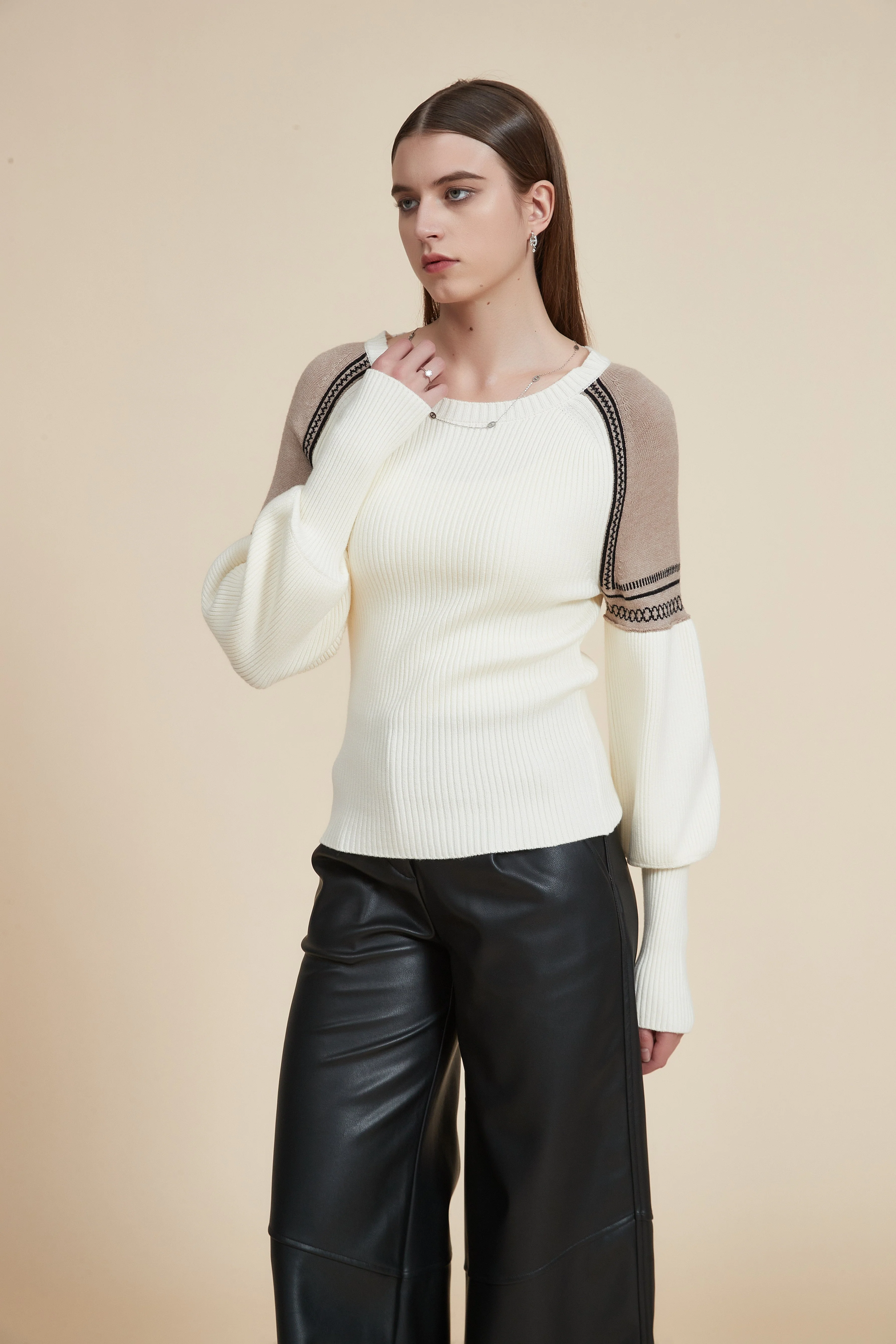 Ribbed long-sleeve puff T-shirt - Image 3