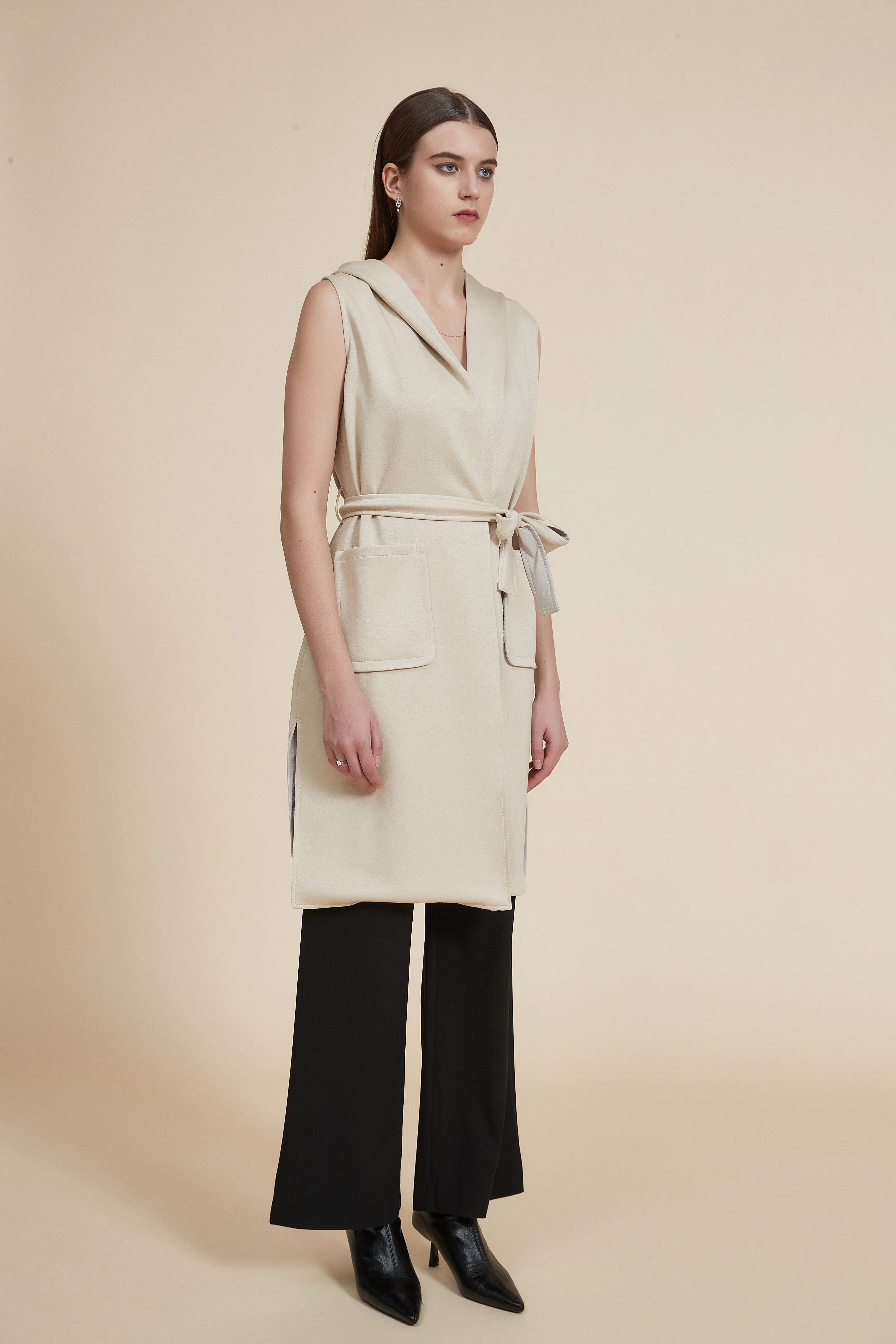 Plain Long Sleeveless Jacket - Image 6